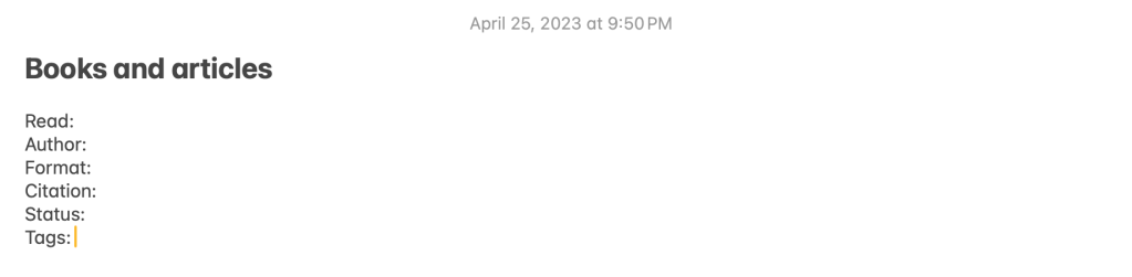 Example of a note template